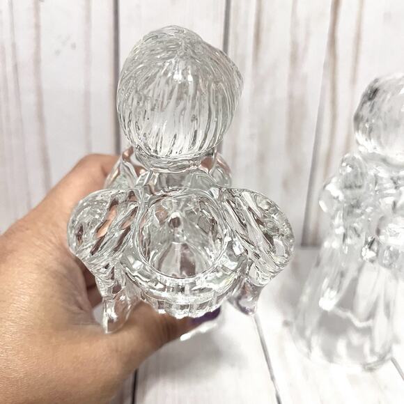 Vintage 5” Singing Choir Angel Candle Holders Crystal Cut Heavy Set of 2 - Picture 4 of 11
